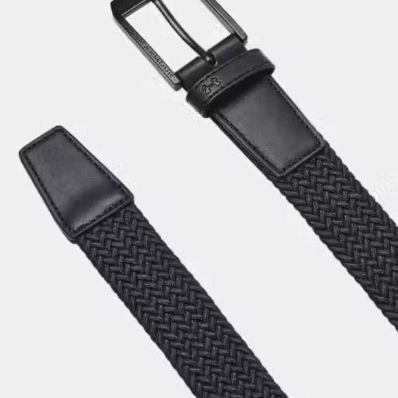 BRAND NEW men under armour golf braided black belt leather end pieces size 38 - Picture 2 of 6